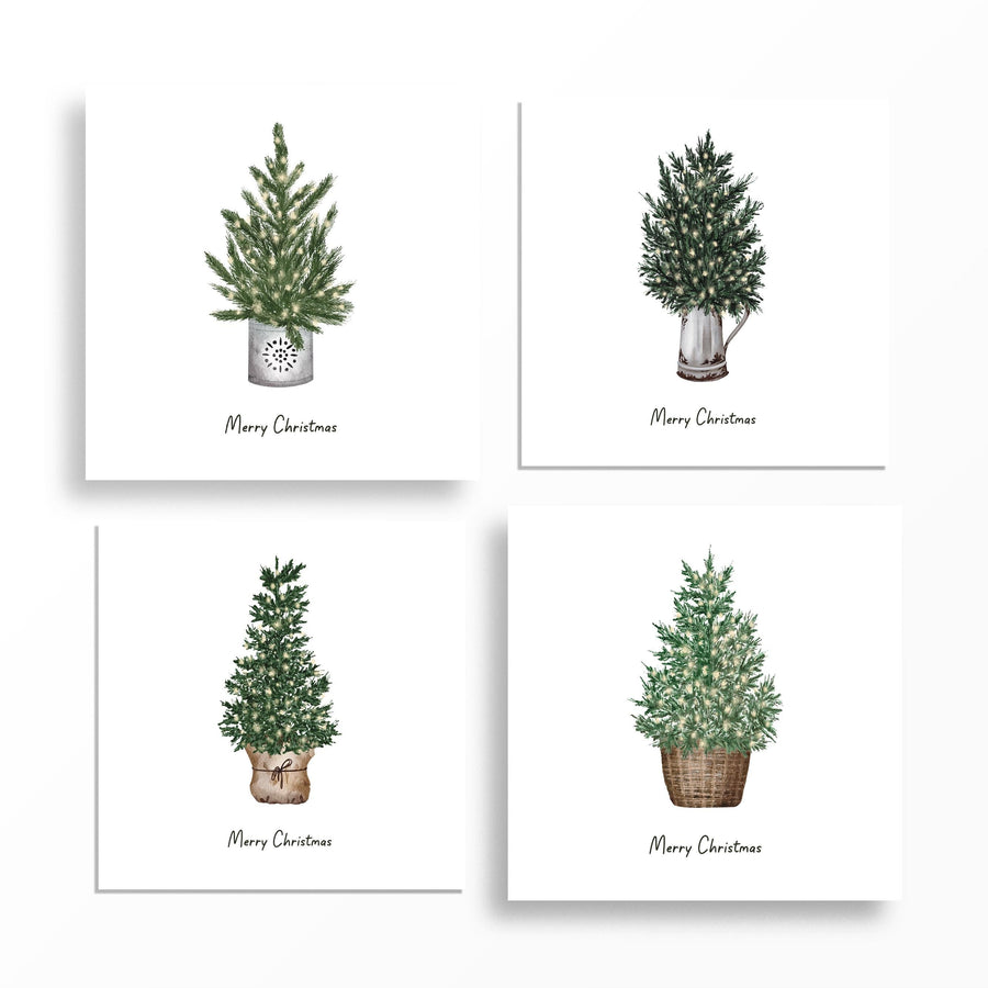 Christmas Card Multi Pack - Pack of 4 - Individual Designs - Christmas Tree and Simple Design