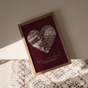 Heart Shaped Metallic Foil Map Print - Paperful