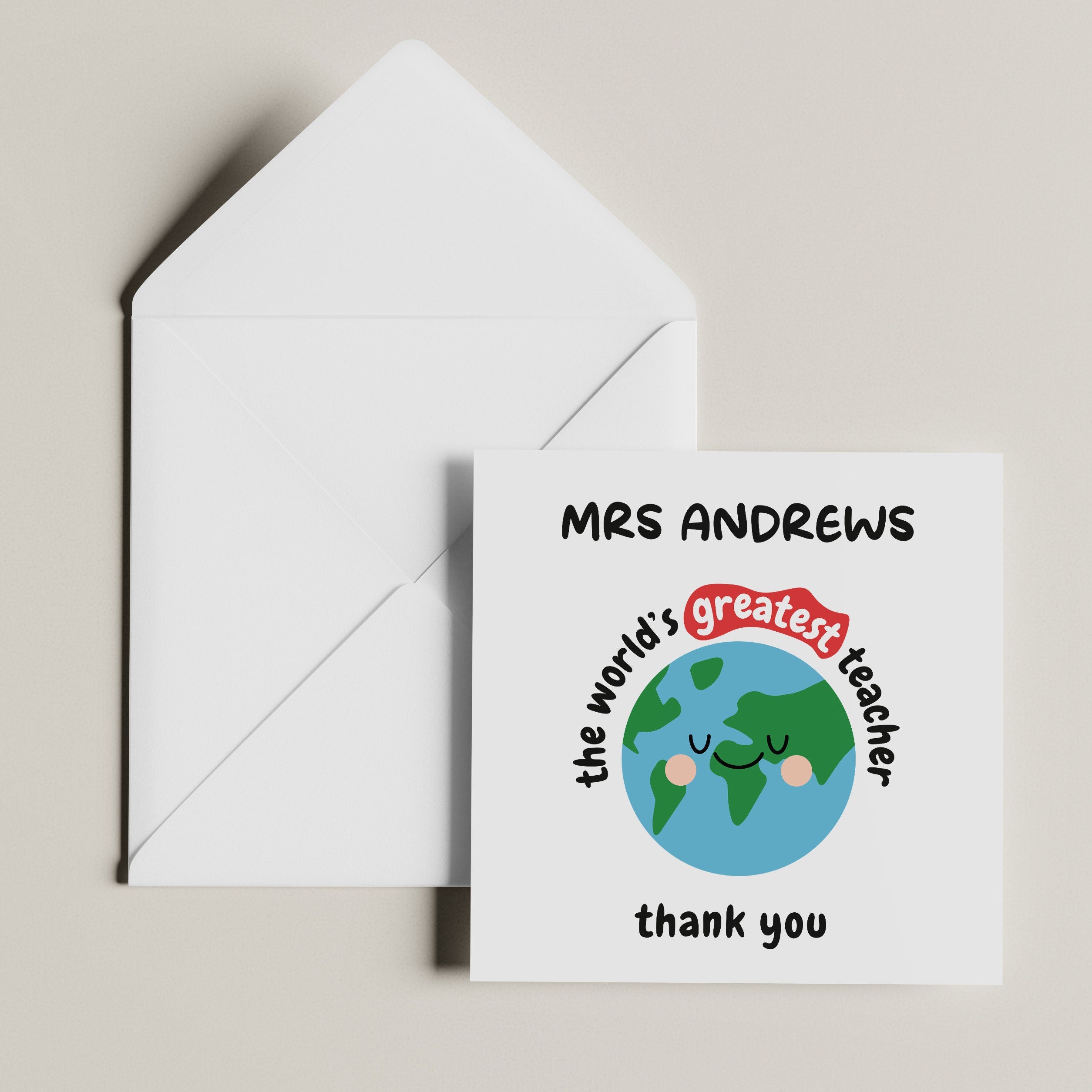 Personalised Teacher Thank You Card - Worlds Best Teacher - End of Term Gift