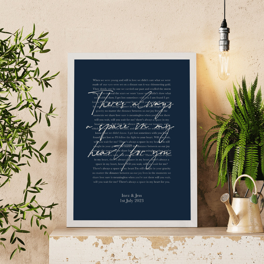 Personalised Metallic Foil Song Lyrics Print