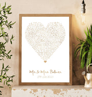 Personalised Metallic Foil Song Lyrics Heart Print