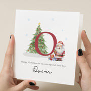 Personalised Red Initial Christmas Card - Boy Gift