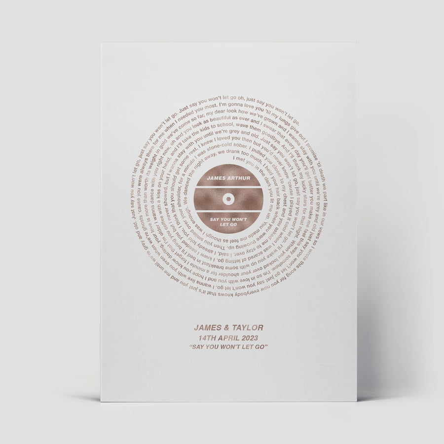 Metallic Song Lyrics Record Vinyl Print