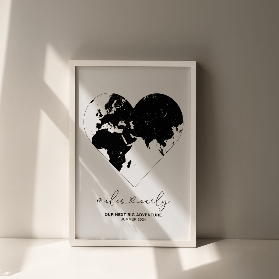 Heart Shaped Metallic Foil Map Print - Paperful