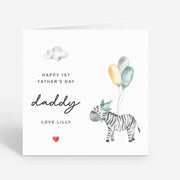 Personalized 1st Fathers Day Card for Dad - Baby Zebra Design