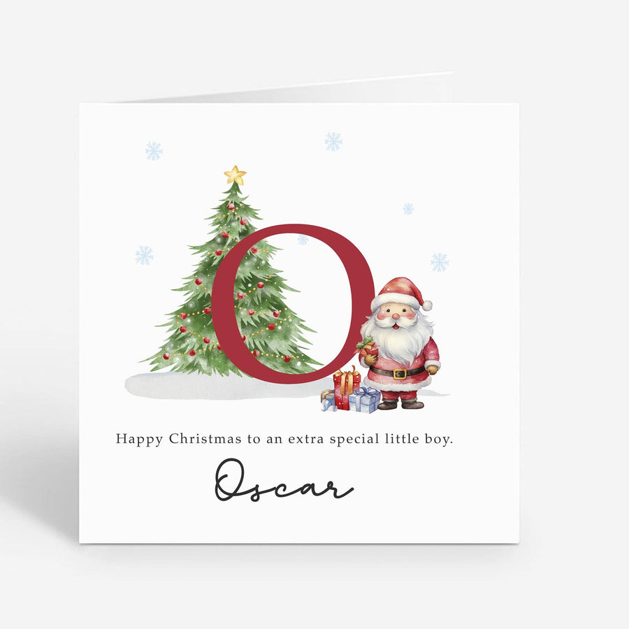 Personalised Red Initial Christmas Card - Boy Gift