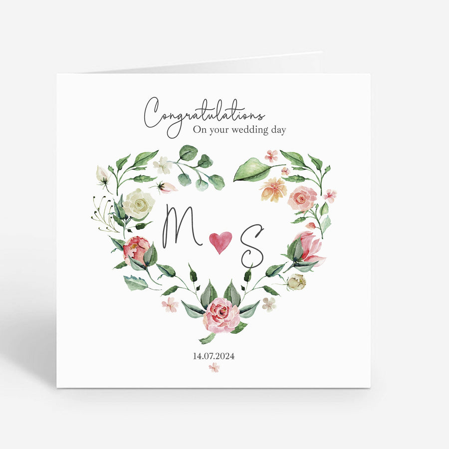 Personalised Floral Wedding Card - Pink Wreath - Congratulations