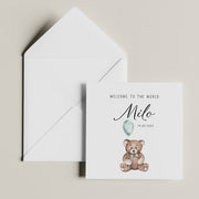 Personalised Baby Welcome Card - New Born Baby Girl Teddy Bear Greeting