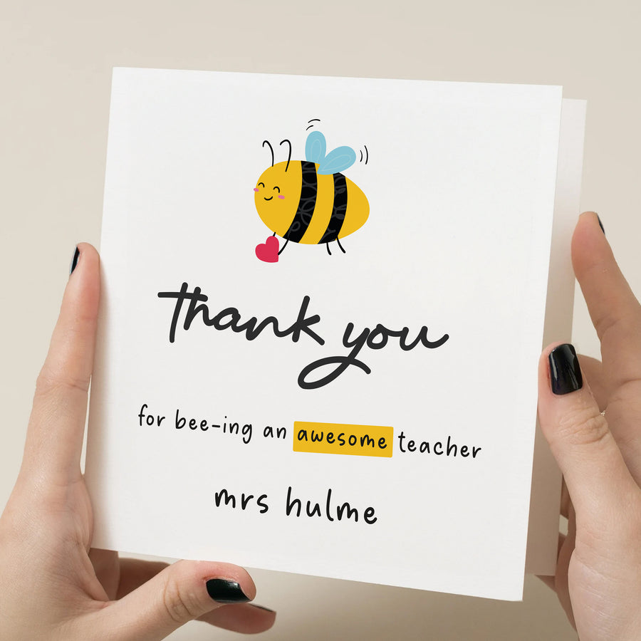 Custom Teacher Thank You Card Cute Bee Design Personalized End of Term Gift Amazing Teacher