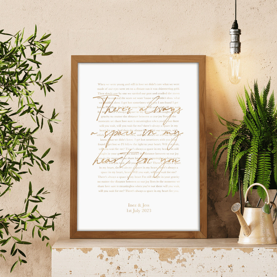 Personalised Metallic Foil Song Lyrics Print