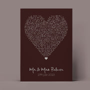 Personalised Metallic Foil Song Lyrics Heart Print