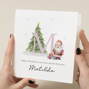 Personalised Pink Initial Christmas Card for Girls - Kids Christmas Gift