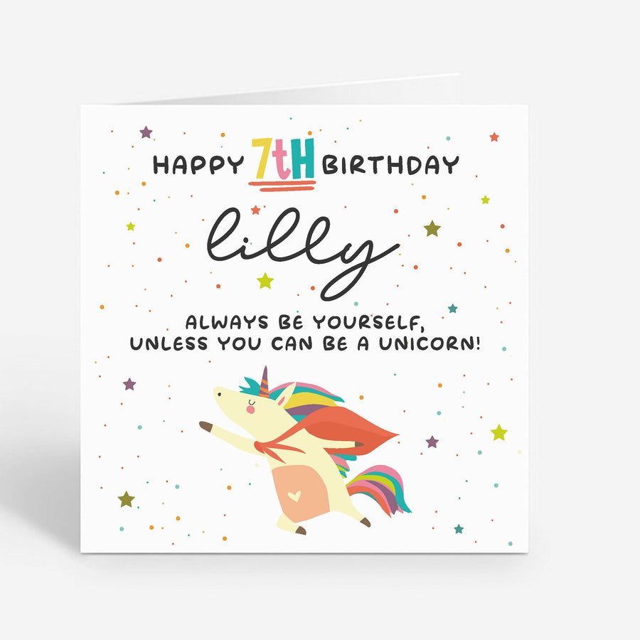 Personalised 7th Birthday Unicorn Card - Daughter Granddaughter Niece Sister God Daughter