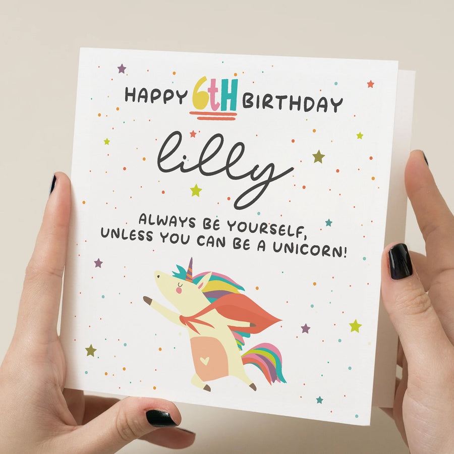 Personalised Unicorn 6th Birthday Card - Customizable Birthday Card for Girls