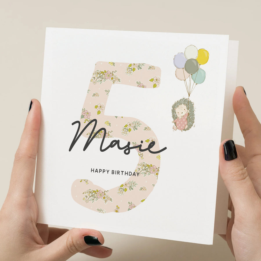 Personalized 5th Birthday Floral Card for Girl Daughter Niece Granddaughter