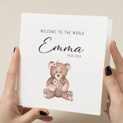 Personalised New Baby Card - Teddy Bear Animal Greeting Card for Baby Girl