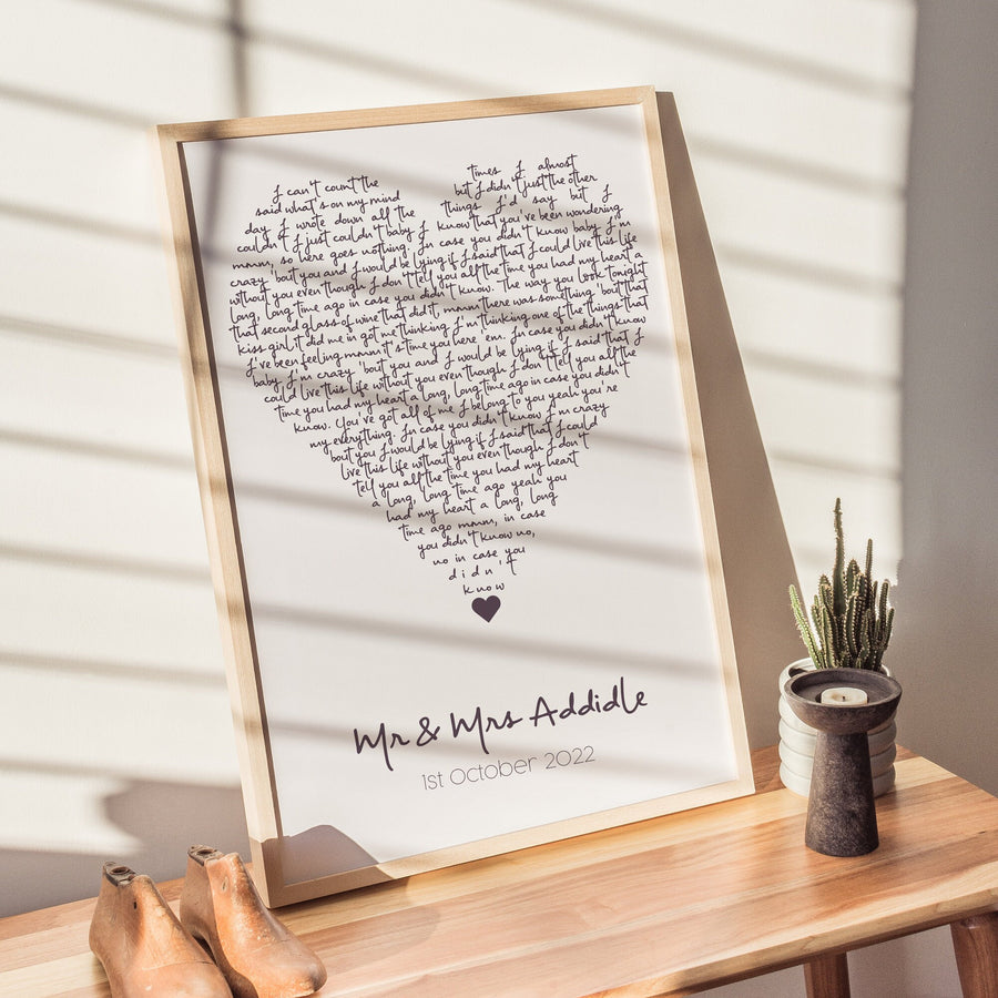 Personalised Heart Lyrics Print