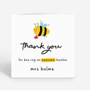 Custom Teacher Thank You Card Cute Bee Design Personalized End of Term Gift Amazing Teacher