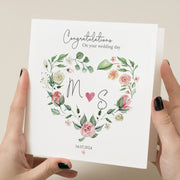 Personalised Floral Wedding Card - Pink Wreath - Congratulations