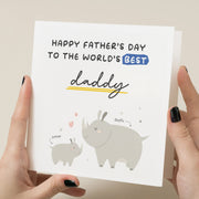 Personalised 1st Fathers Day Card - Baby Rhino Design - Daddy Gift