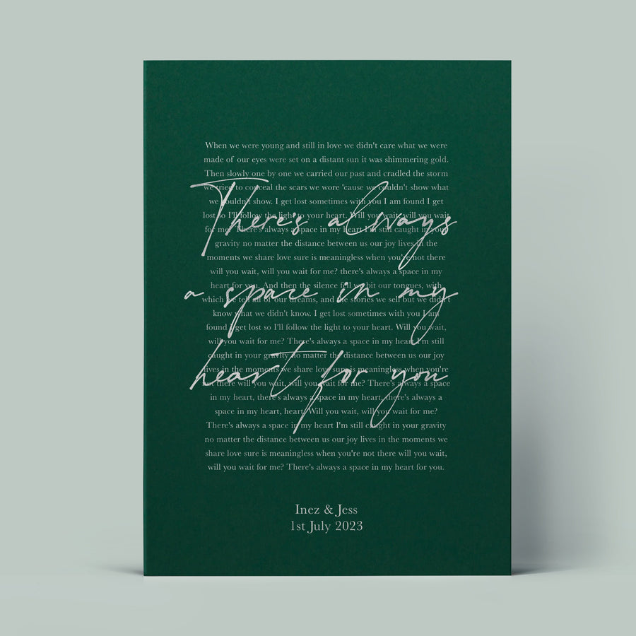 Personalised Metallic Foil Song Lyrics Print