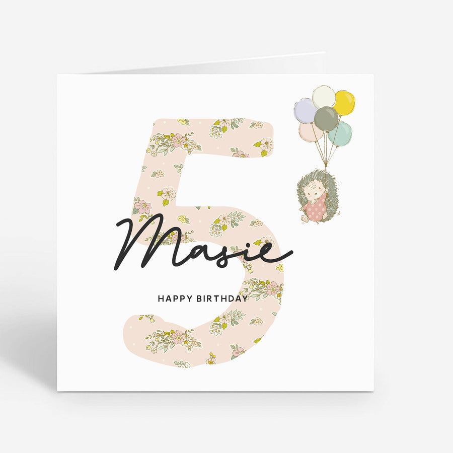 Personalized 5th Birthday Floral Card for Girl Daughter Niece Granddaughter