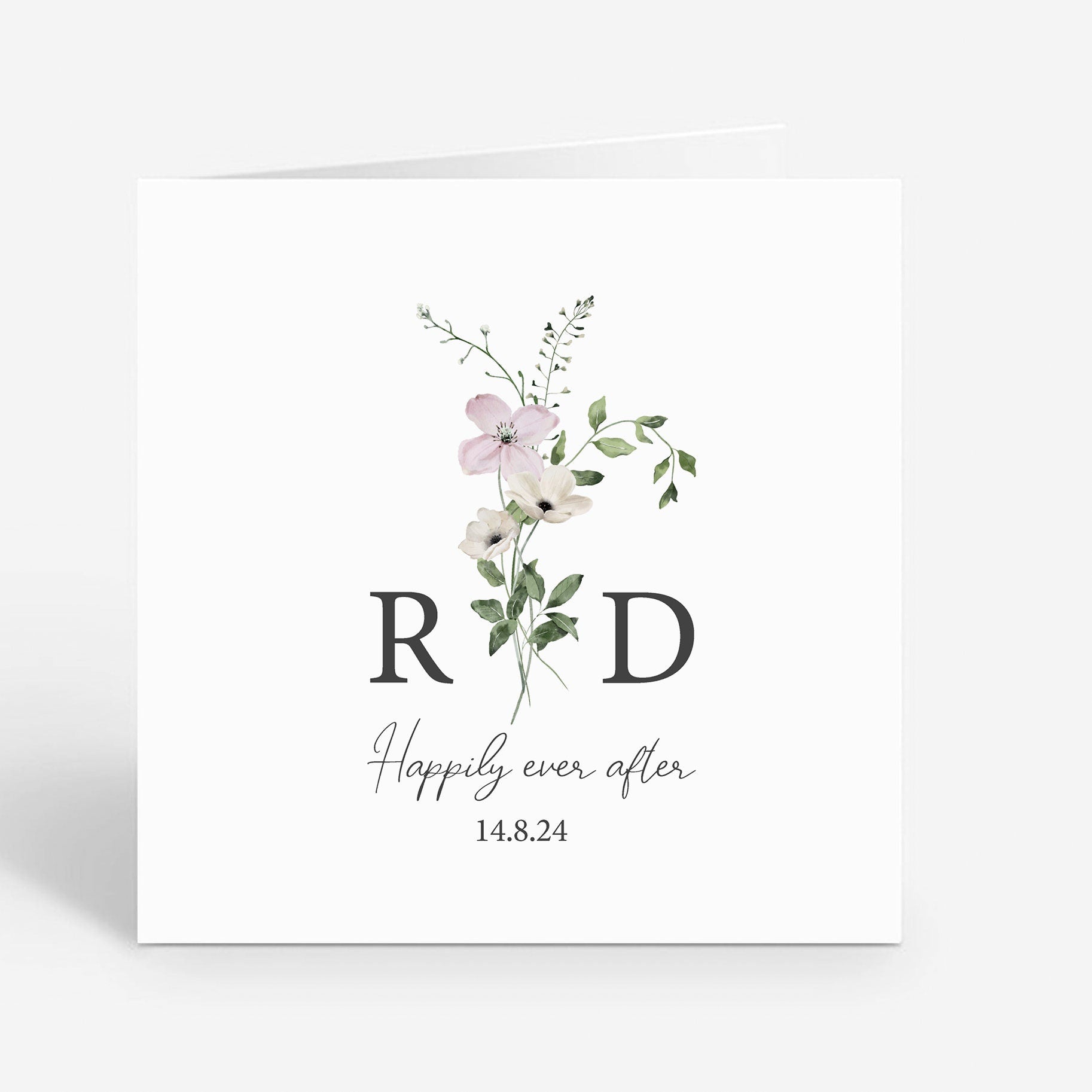 Personalized Wedding Card with Foliage Monogram - Congratulations and Engagement Card