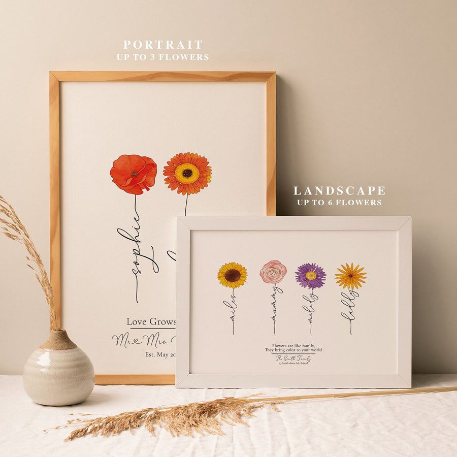 Personalised Flower Names Family  Print