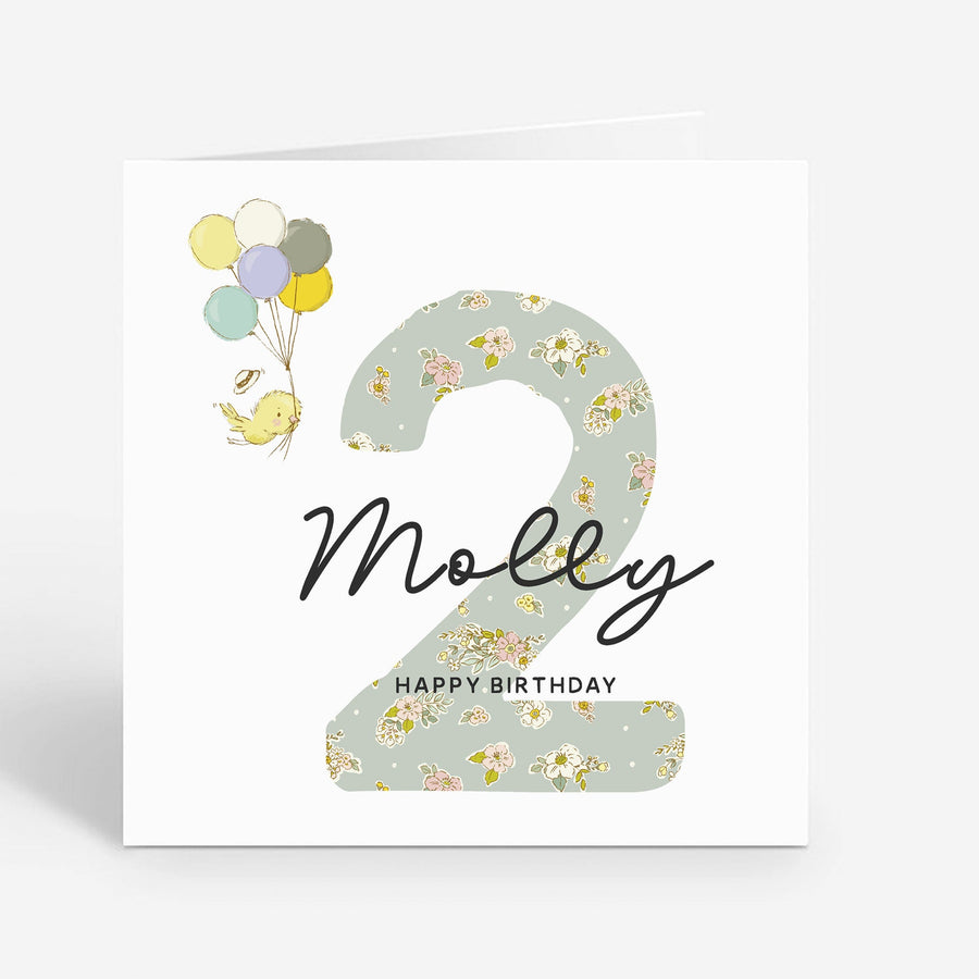 2nd Birthday Card - Girl Daughter Niece Granddaughter Personalised Floral