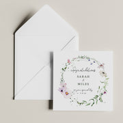 Personalized Newlyweds Wedding Card with Foliage Wreath Design