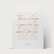 Personalised Metallic Foil Song Lyrics Print