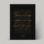 Personalised Metallic Foil Song Lyrics Print