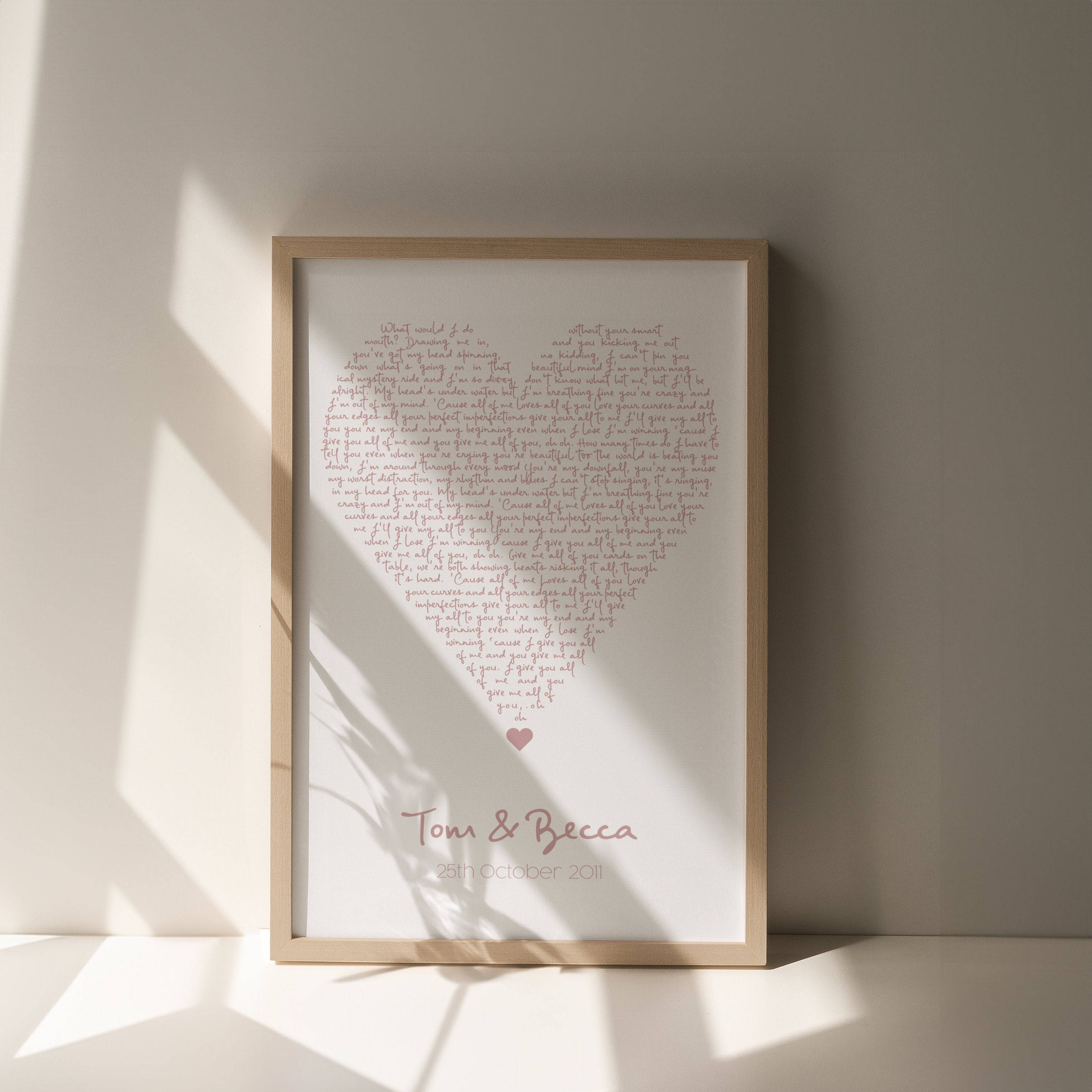 Personalised Heart Lyrics Print