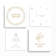 Christmas Card Multi Pack - 4 Pack with Individual Designs - Metallic Gold  Silver Foil - Simple Christmas Design