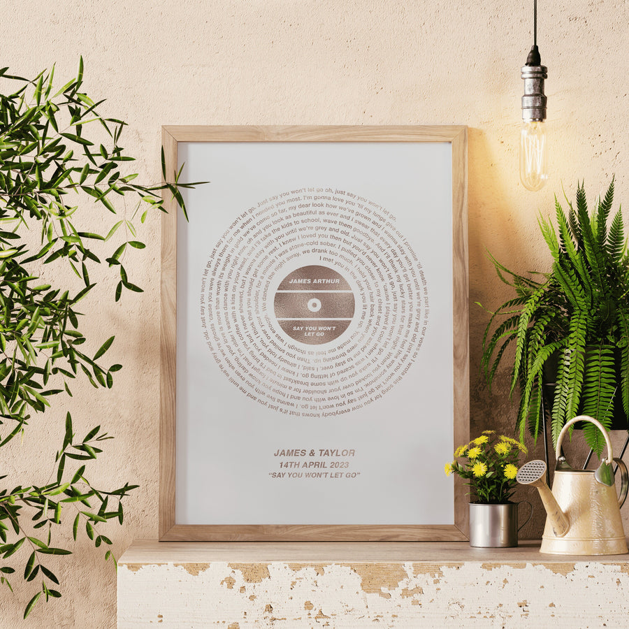 Metallic Song Lyrics Record Vinyl Print