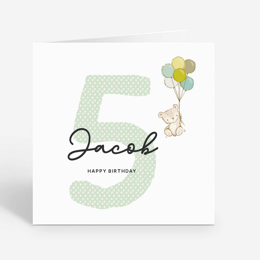 Personalised 5th Birthday Card for Boy - Son Nephew Grandson - Cute Design