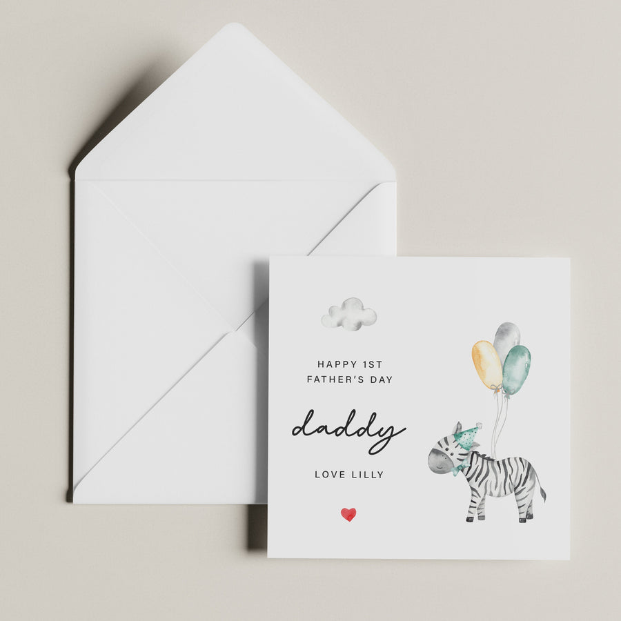 Personalized 1st Fathers Day Card for Dad - Baby Zebra Design