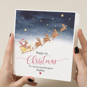 Personalised 1st Christmas Card for Granddaughter - Santa Watercolour Design