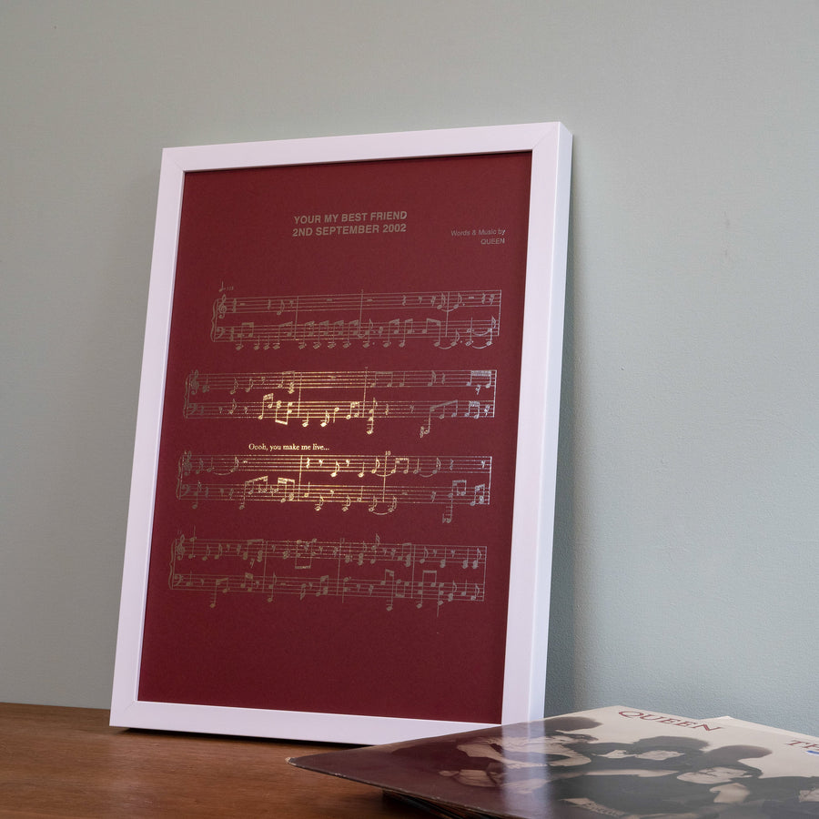 Personalised Metallic Foil Song Piano Music Print