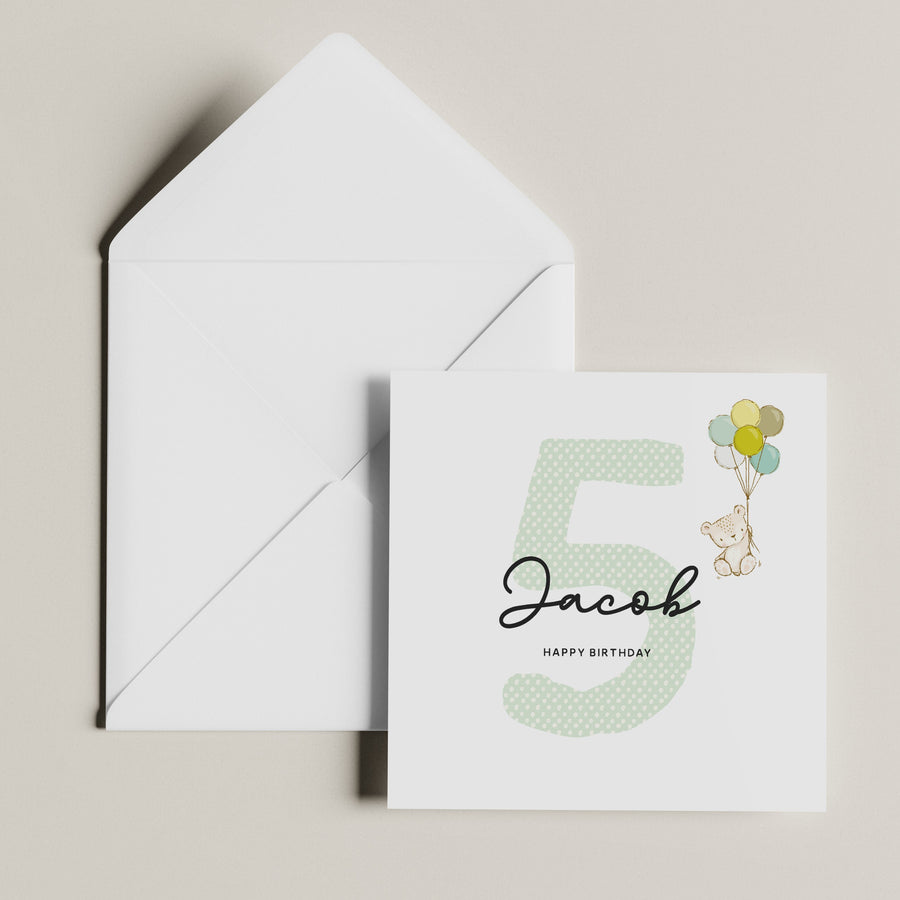 Personalised 5th Birthday Card for Boy - Son Nephew Grandson - Cute Design