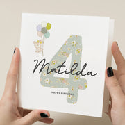 4th Birthday Card for Girl - Floral Personalised