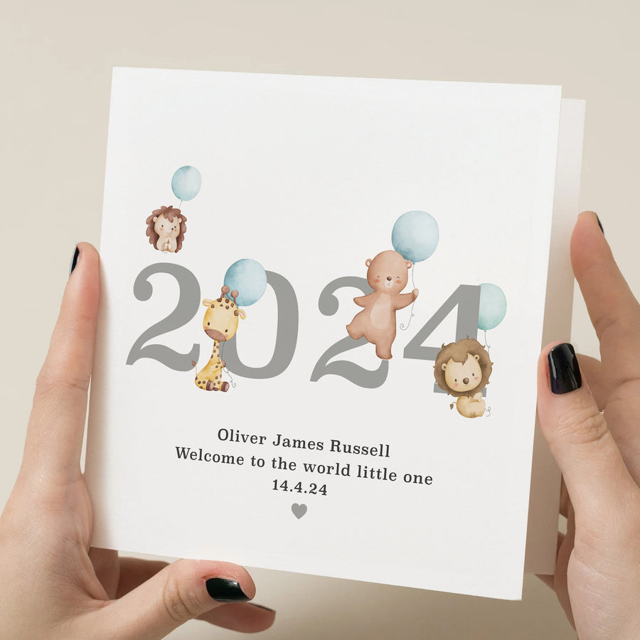 Personalised Newborn Welcome Card for Baby Boy - 2024 Birth