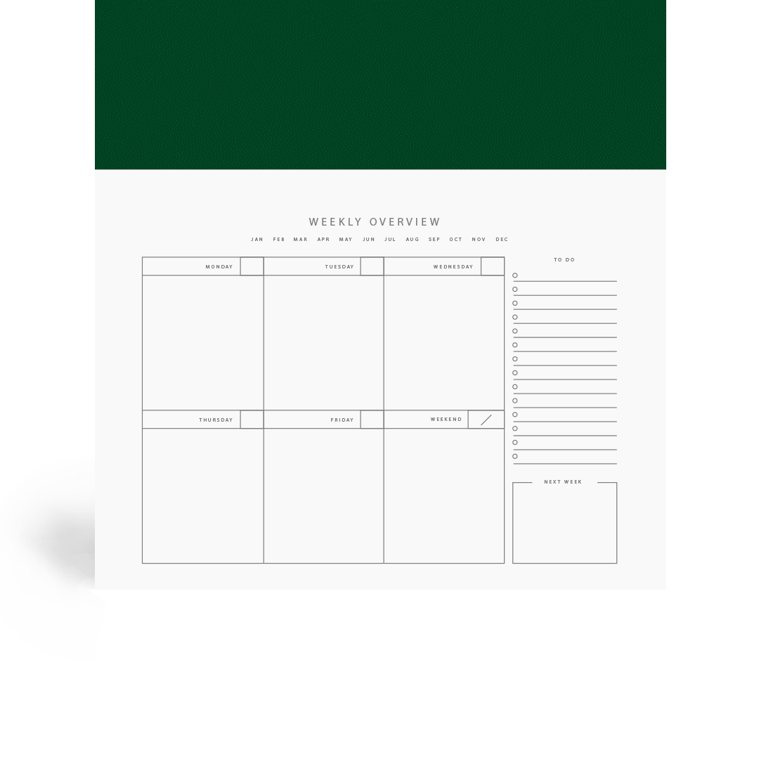 Forest Green Weekly Desk Planner