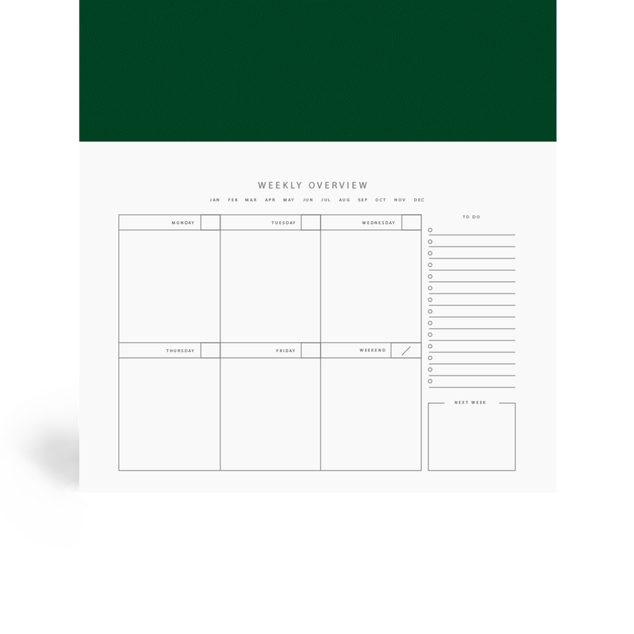 Forest Green Weekly Desk Planner