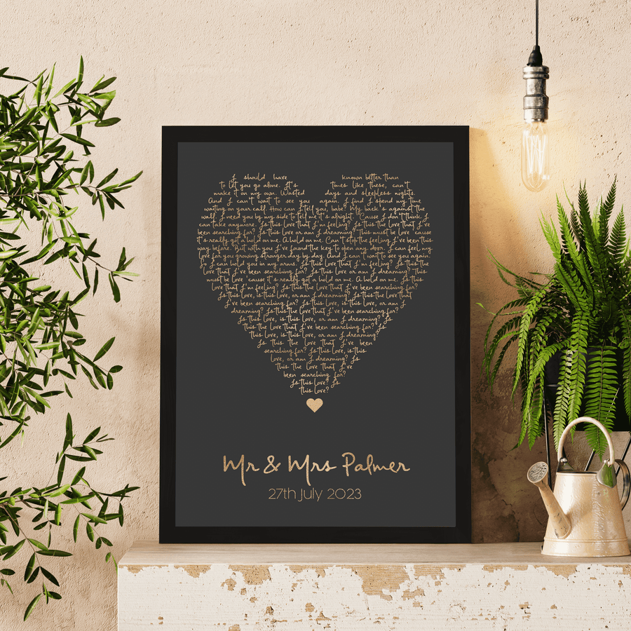 Metallic Foil Song Lyrics Heart Print - Paperful