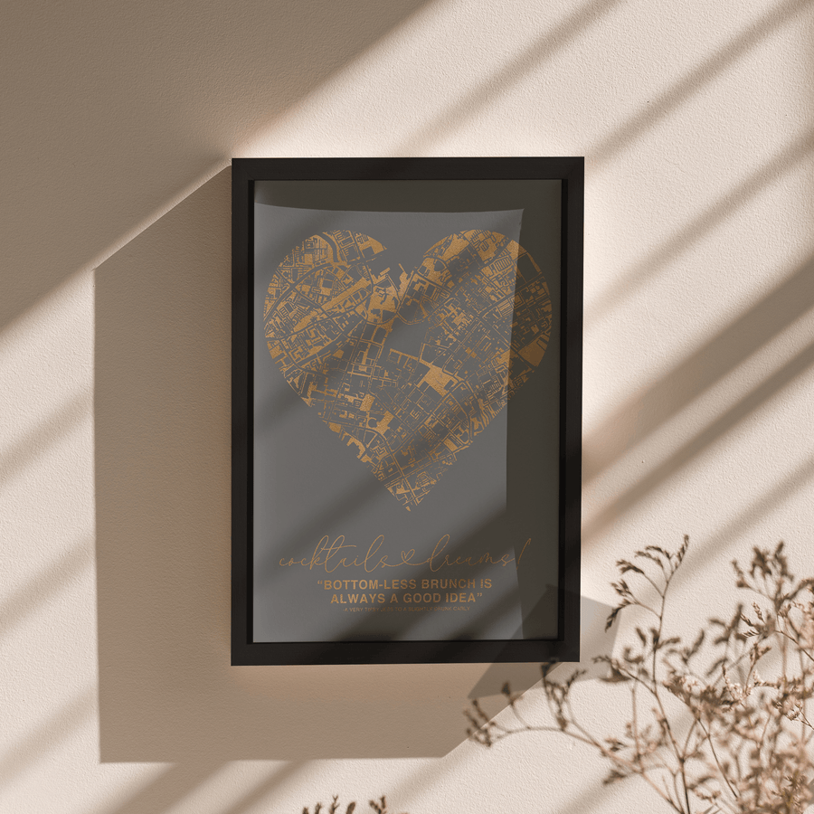 Heart Shaped Metallic Foil Map Print - Paperful