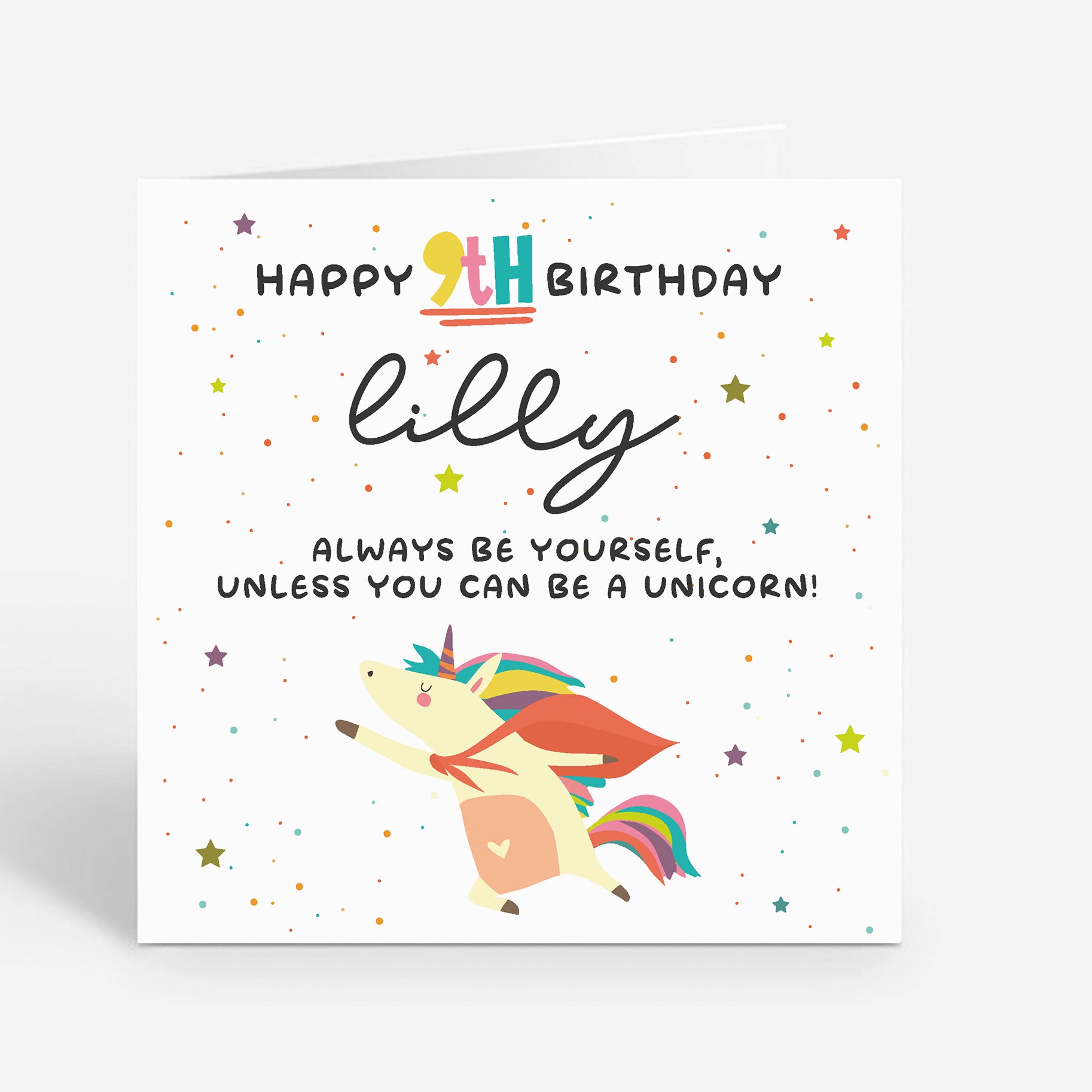 Personalised Unicorn 9th Birthday Card