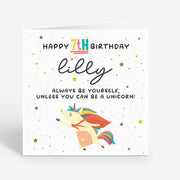 Personalised Unicorn 7th Birthday Card