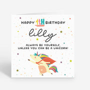 Personalised Unicorn 4th Birthday Card