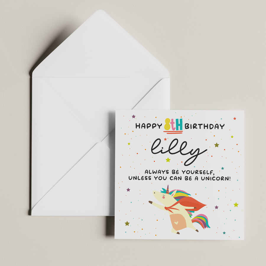 Personalised Unicorn 8th Birthday Card